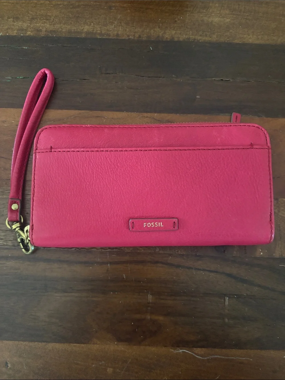 Fossil Hot Pink Leather Zip Wallet Clutch